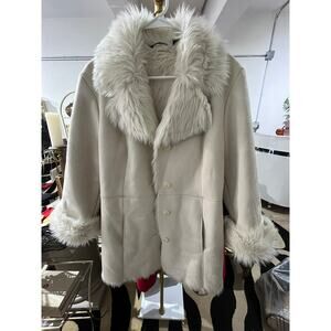 Vegan Leather Faux Shearling Coat Winter White Faux Fur Jacket